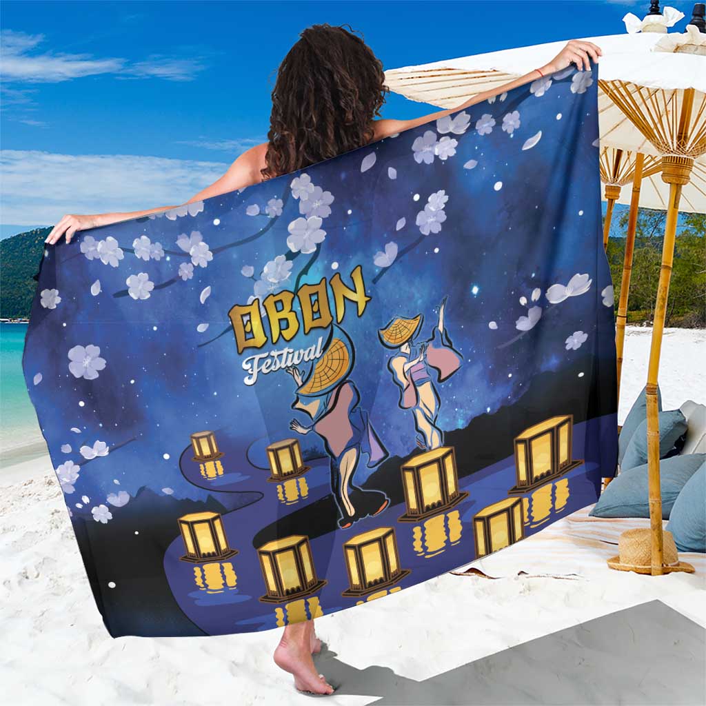 Japan Obon Festival Sarong Sakura Lanterns With Bon Dance LT14 One Size 44 x 66 inches Blue - Polynesian Pride