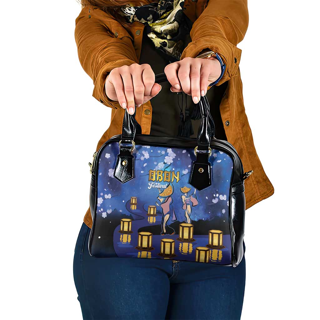Japan Obon Festival Shoulder Handbag Sakura Lanterns With Bon Dance LT14 One Size Blue - Polynesian Pride