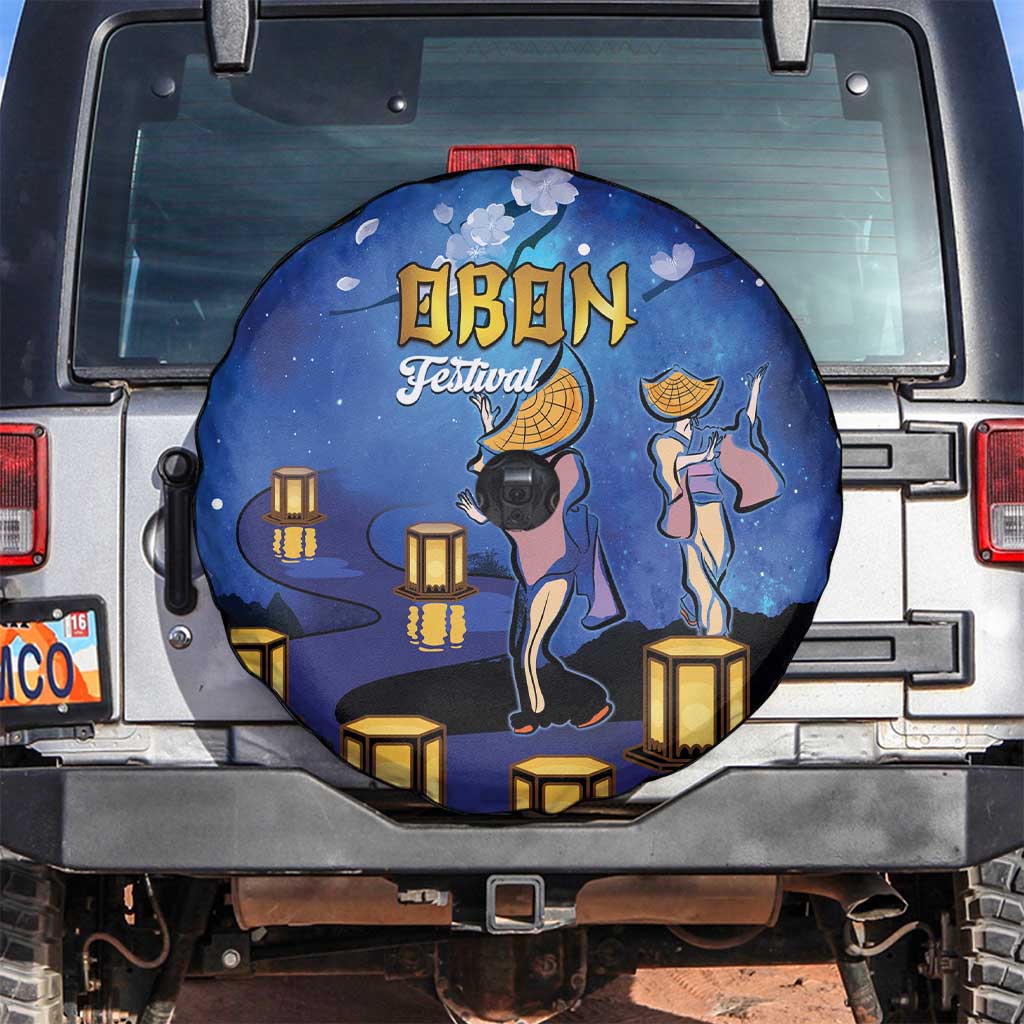Japan Obon Festival Spare Tire Cover Sakura Lanterns With Bon Dance LT14 Blue - Polynesian Pride