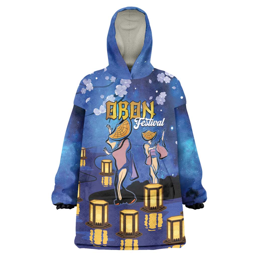 Japan Obon Festival Wearable Blanket Hoodie Sakura Lanterns With Bon Dance LT14 One Size Blue - Polynesian Pride