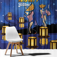 Japan Obon Festival Window Curtain Sakura Lanterns With Bon Dance - Polynesian Pride