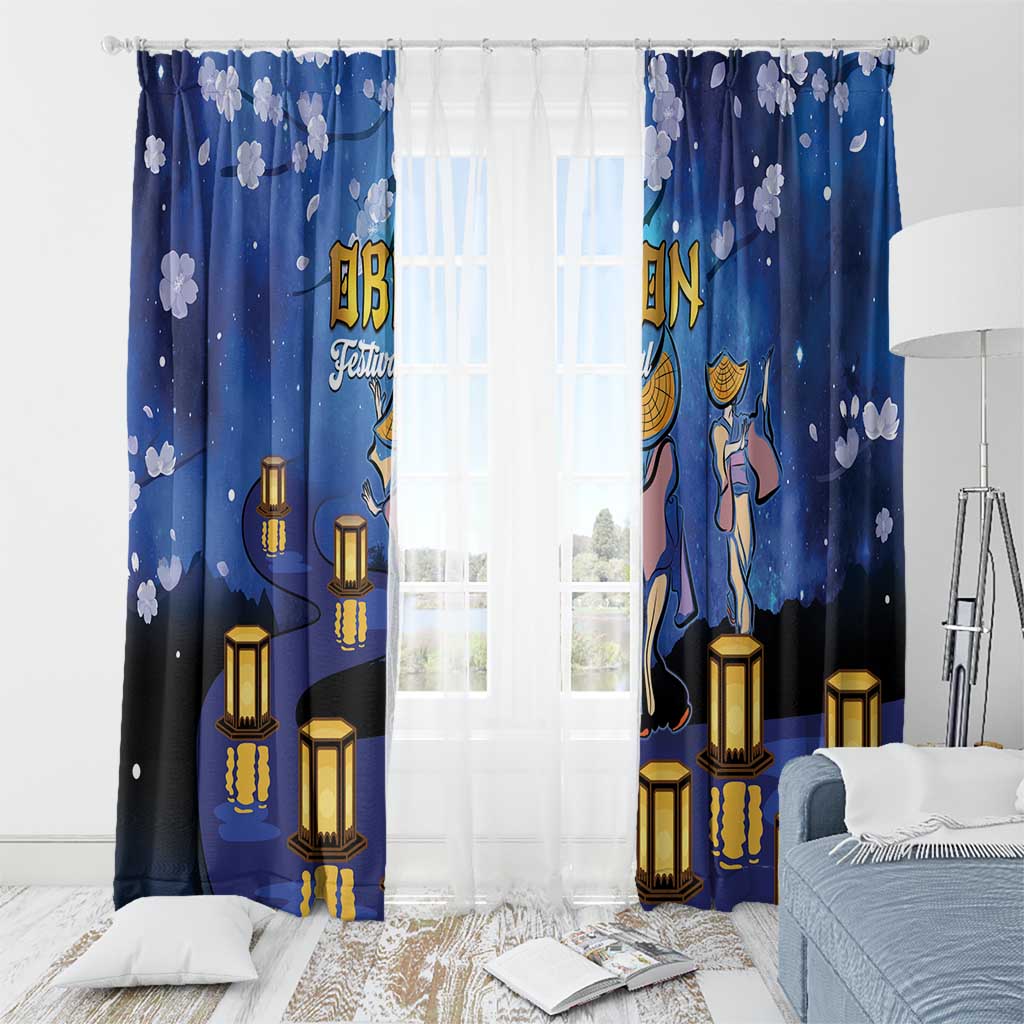 Japan Obon Festival Window Curtain Sakura Lanterns With Bon Dance - Polynesian Pride