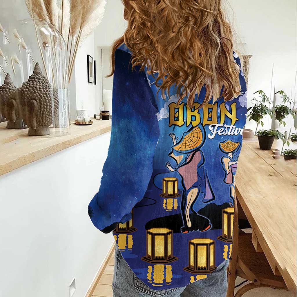 Japan Obon Festival Women Casual Shirt Sakura Lanterns With Bon Dance - Polynesian Pride