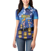 Japan Obon Festival Women Polo Shirt Sakura Lanterns With Bon Dance - Polynesian Pride