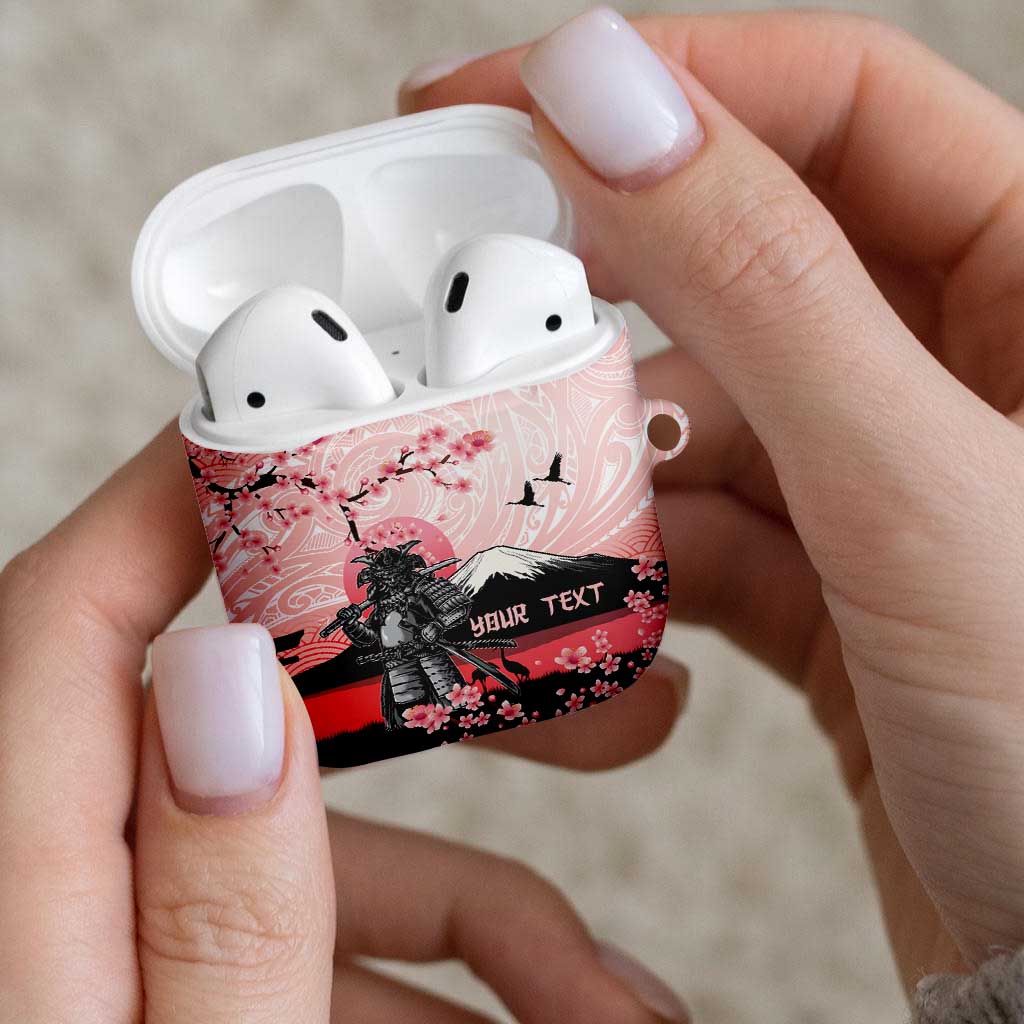 Personalised Japan Samurai Warrior AirPods Case Japanese Cherry Blossom Polynesian Pattern - Polynesian Pride