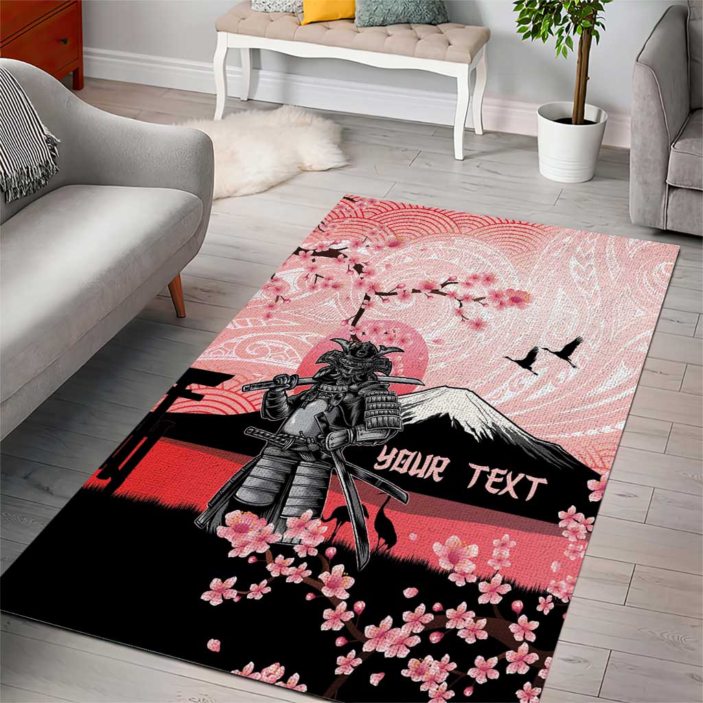 Personalised Japan Samurai Warrior Area Rug Japanese Cherry Blossom Polynesian Pattern - Polynesian Pride