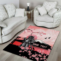 Personalised Japan Samurai Warrior Area Rug Japanese Cherry Blossom Polynesian Pattern - Polynesian Pride