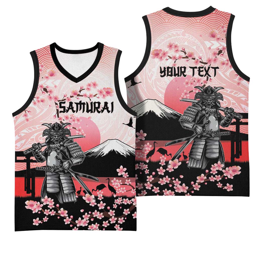 Personalised Japan Samurai Warrior Basketball Jersey Japanese Cherry Blossom Polynesian Pattern - Polynesian Pride