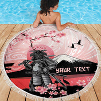 Personalised Japan Samurai Warrior Beach Blanket Japanese Cherry Blossom Polynesian Pattern - Polynesian Pride