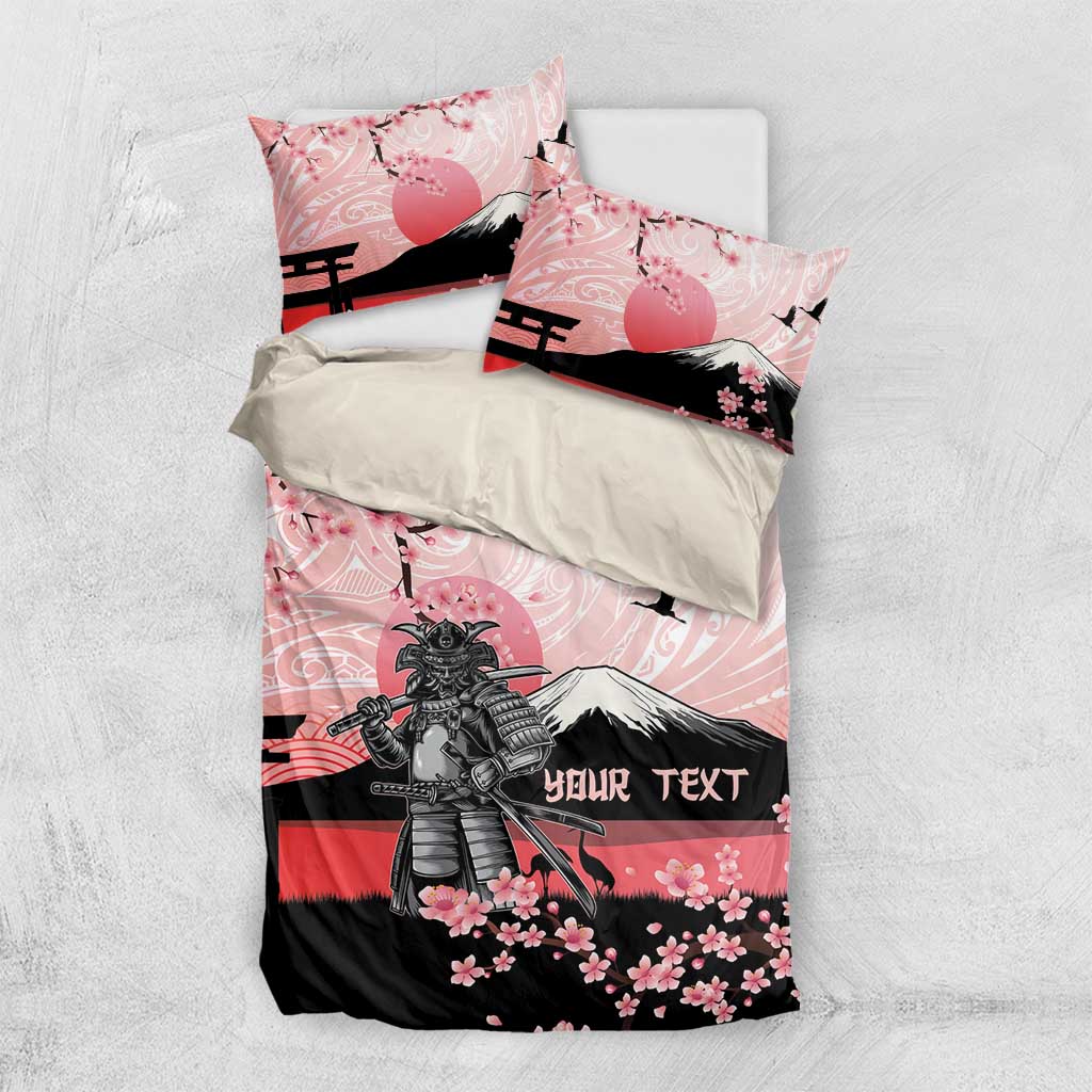 Personalised Japan Samurai Warrior Bedding Set Japanese Cherry Blossom Polynesian Pattern - Polynesian Pride