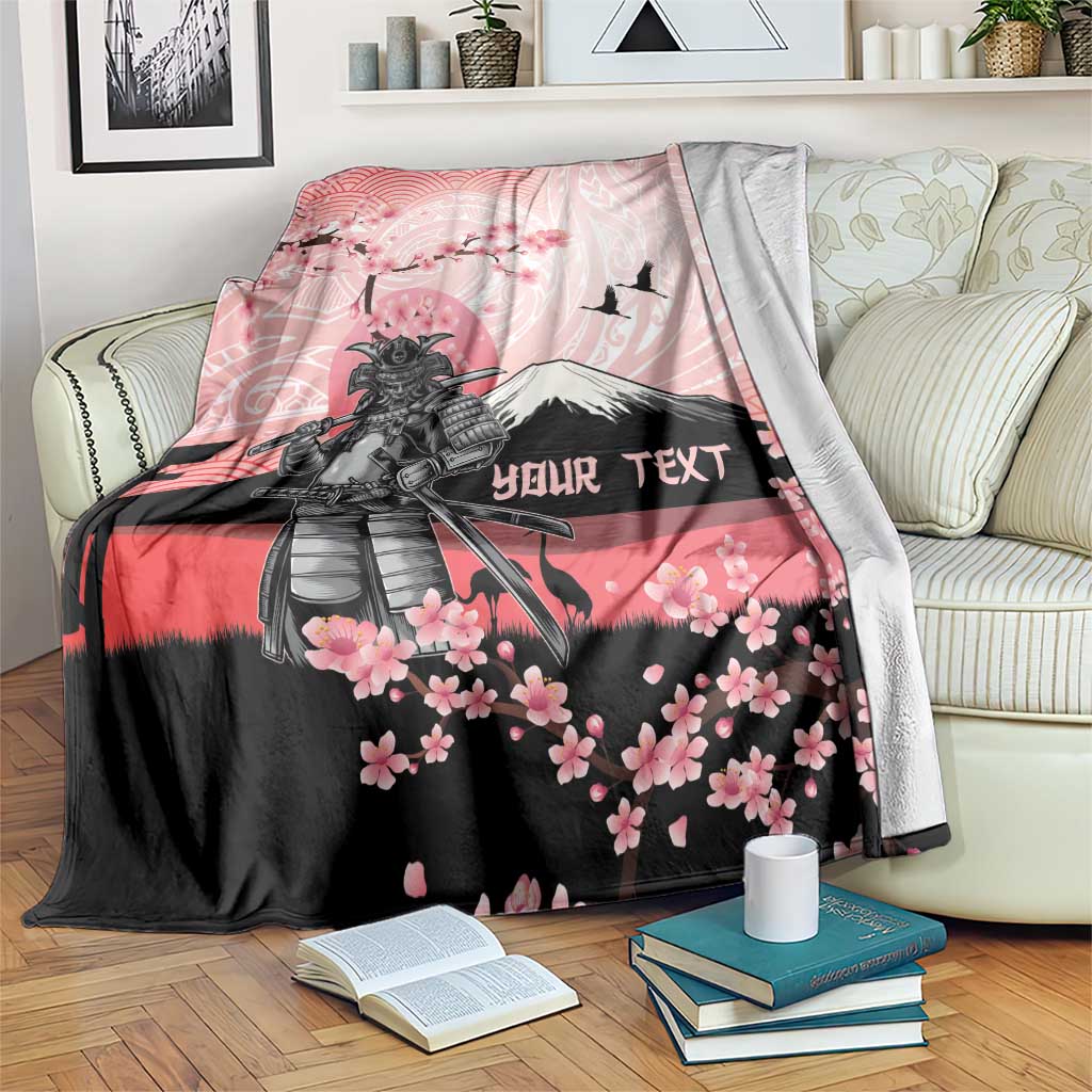 Personalised Japan Samurai Warrior Blanket Japanese Cherry Blossom Polynesian Pattern LT14 Pink - Polynesian Pride