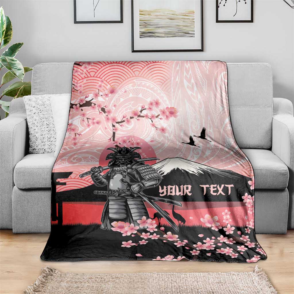 Personalised Japan Samurai Warrior Blanket Japanese Cherry Blossom Polynesian Pattern - Polynesian Pride