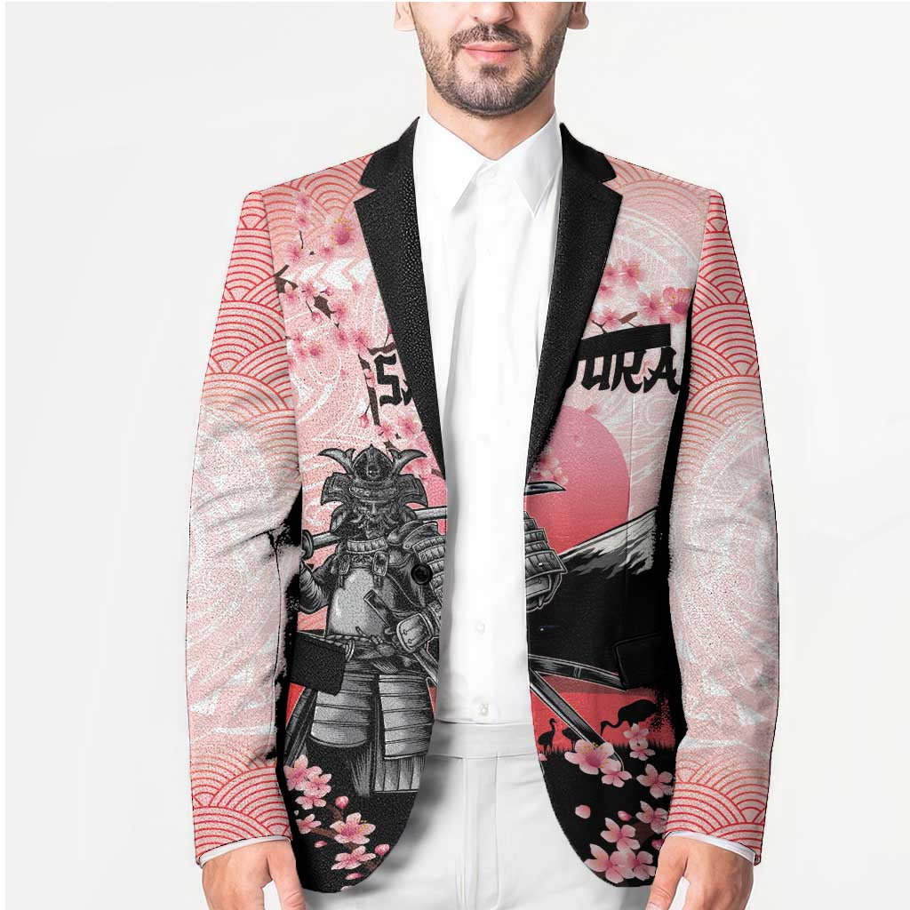 Personalised Japan Samurai Warrior Blazer Japanese Cherry Blossom Polynesian Pattern - Polynesian Pride