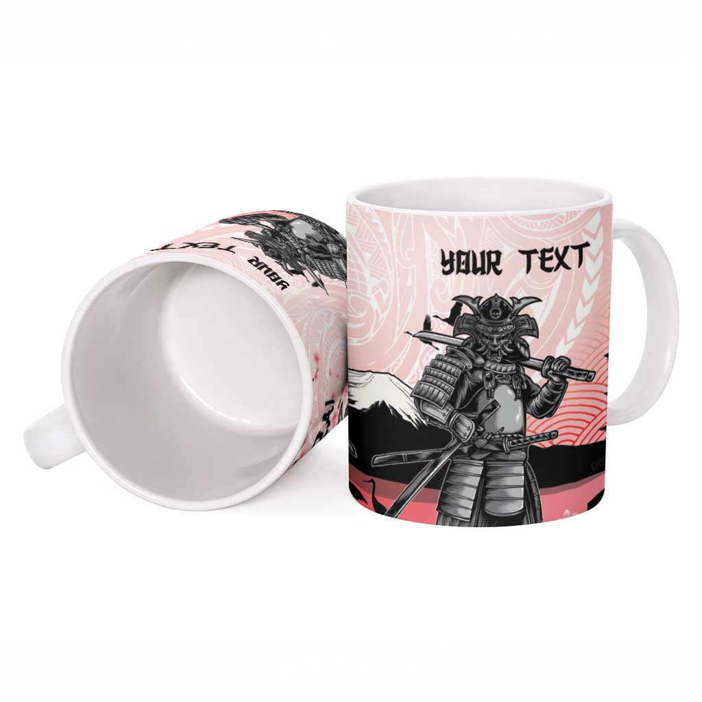Personalised Japan Samurai Warrior Ceramic Mug Japanese Cherry Blossom Polynesian Pattern - Polynesian Pride