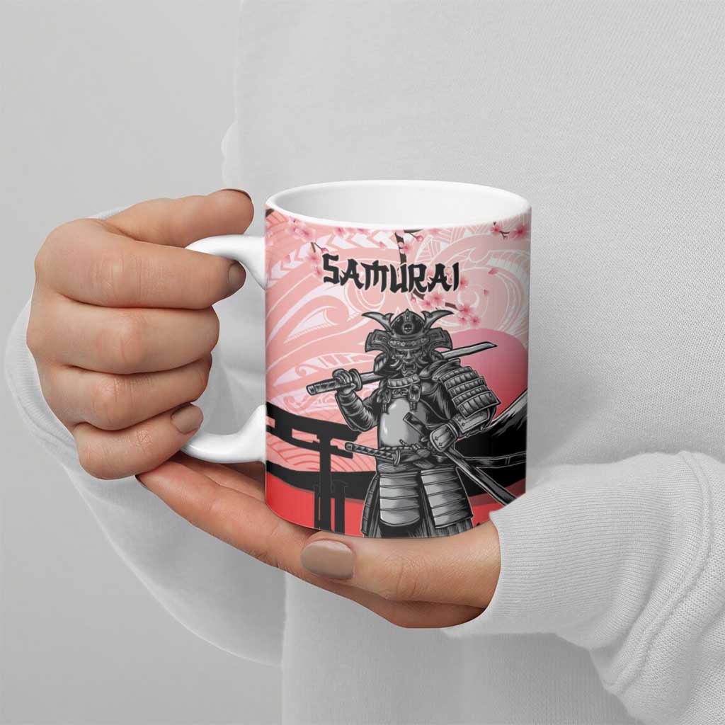 Personalised Japan Samurai Warrior Ceramic Mug Japanese Cherry Blossom Polynesian Pattern - Polynesian Pride