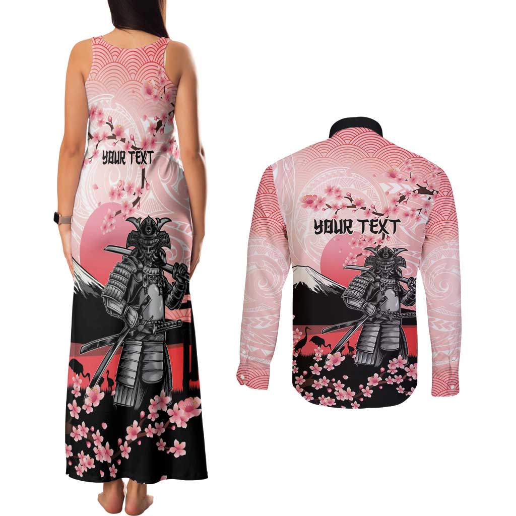 Personalised Japan Samurai Warrior Couples Matching Tank Maxi Dress and Long Sleeve Button Shirt Japanese Cherry Blossom Polynesian Pattern LT14 - Polynesian Pride