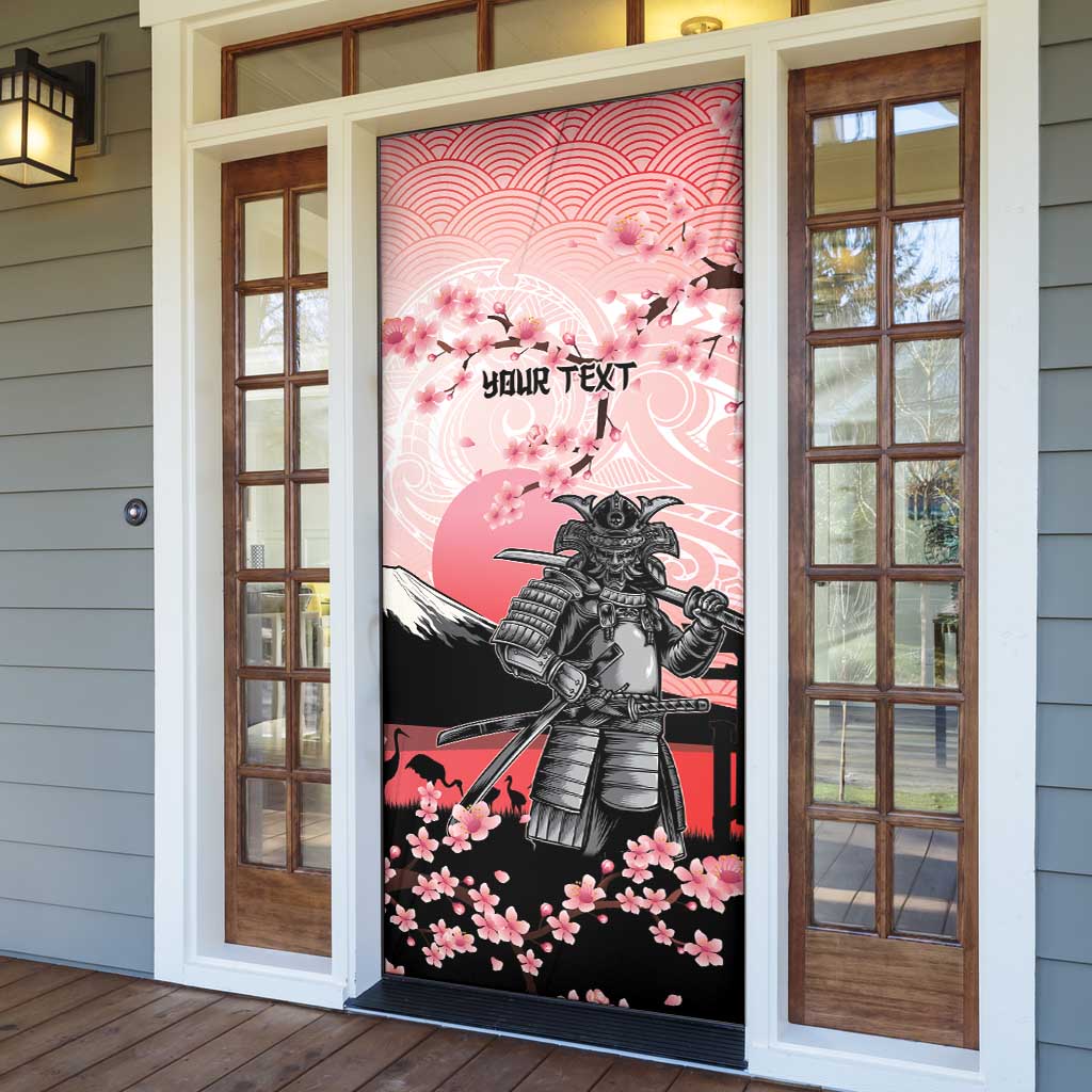 Personalised Japan Samurai Warrior Door Cover Japanese Cherry Blossom Polynesian Pattern - Polynesian Pride