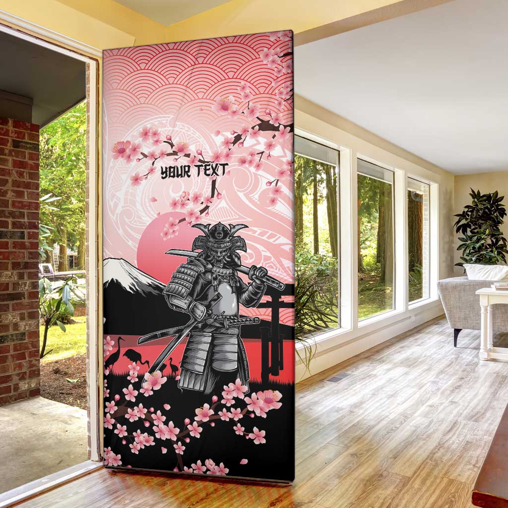 Personalised Japan Samurai Warrior Door Cover Japanese Cherry Blossom Polynesian Pattern - Polynesian Pride