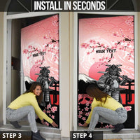 Personalised Japan Samurai Warrior Door Cover Japanese Cherry Blossom Polynesian Pattern - Polynesian Pride