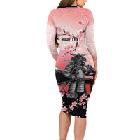 Personalised Japan Samurai Warrior Family Matching Long Sleeve Bodycon Dress and Hawaiian Shirt Japanese Cherry Blossom Polynesian Pattern - Polynesian Pride