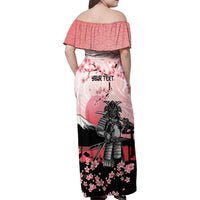 Personalised Japan Samurai Warrior Family Matching Off Shoulder Maxi Dress and Hawaiian Shirt Japanese Cherry Blossom Polynesian Pattern - Polynesian Pride