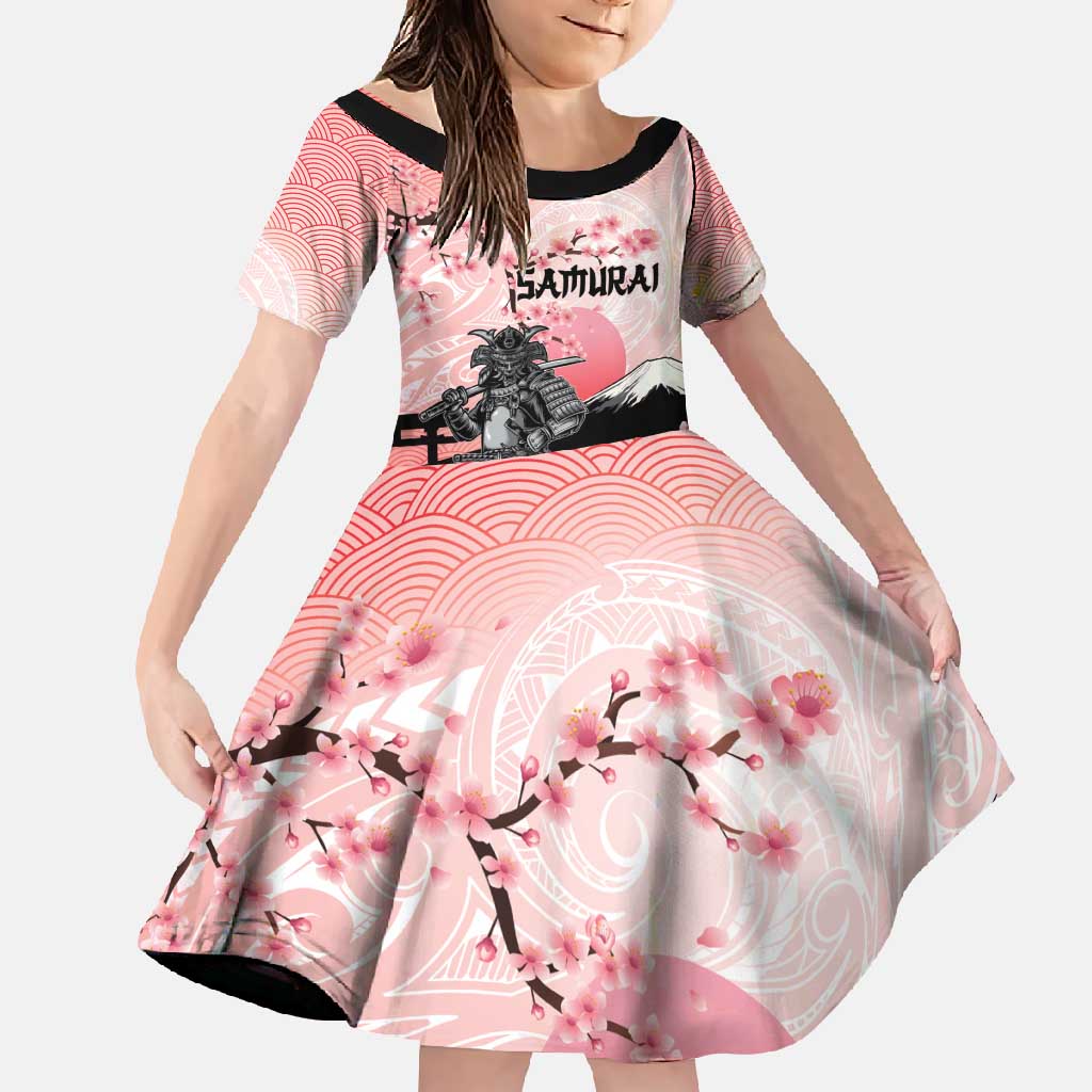 Personalised Japan Samurai Warrior Family Matching Short Sleeve Bodycon Dress and Hawaiian Shirt Japanese Cherry Blossom Polynesian Pattern - Polynesian Pride
