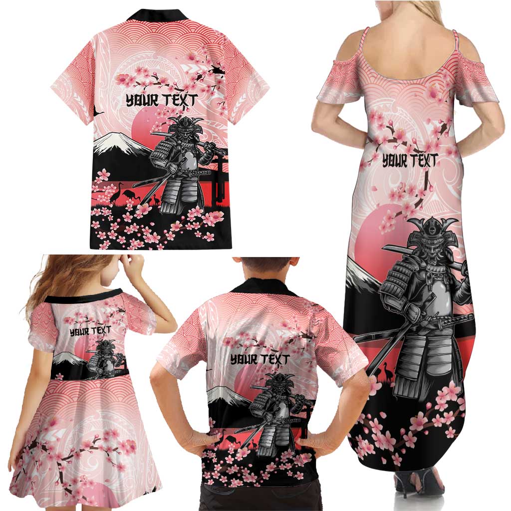 Personalised Japan Samurai Warrior Family Matching Summer Maxi Dress and Hawaiian Shirt Japanese Cherry Blossom Polynesian Pattern - Polynesian Pride