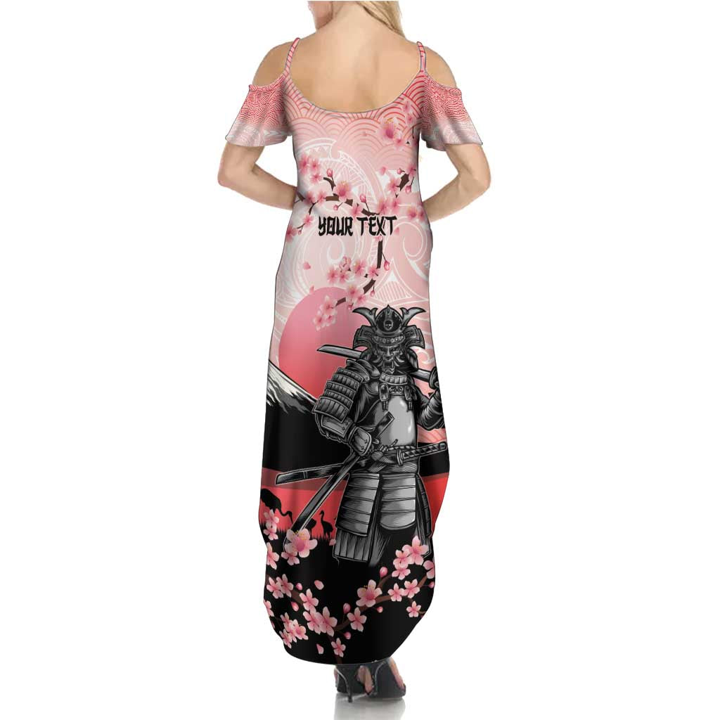 Personalised Japan Samurai Warrior Family Matching Summer Maxi Dress and Hawaiian Shirt Japanese Cherry Blossom Polynesian Pattern - Polynesian Pride