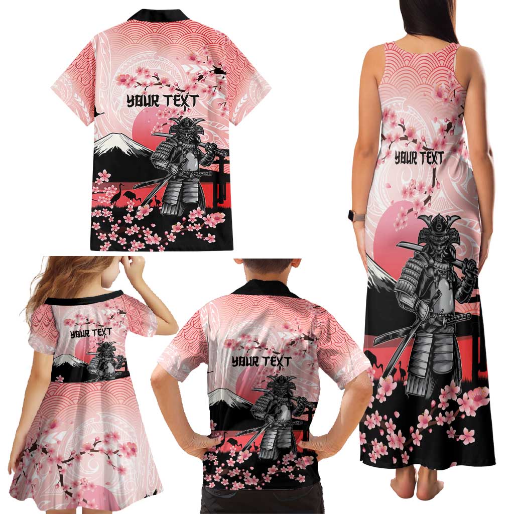 Personalised Japan Samurai Warrior Family Matching Tank Maxi Dress and Hawaiian Shirt Japanese Cherry Blossom Polynesian Pattern - Polynesian Pride