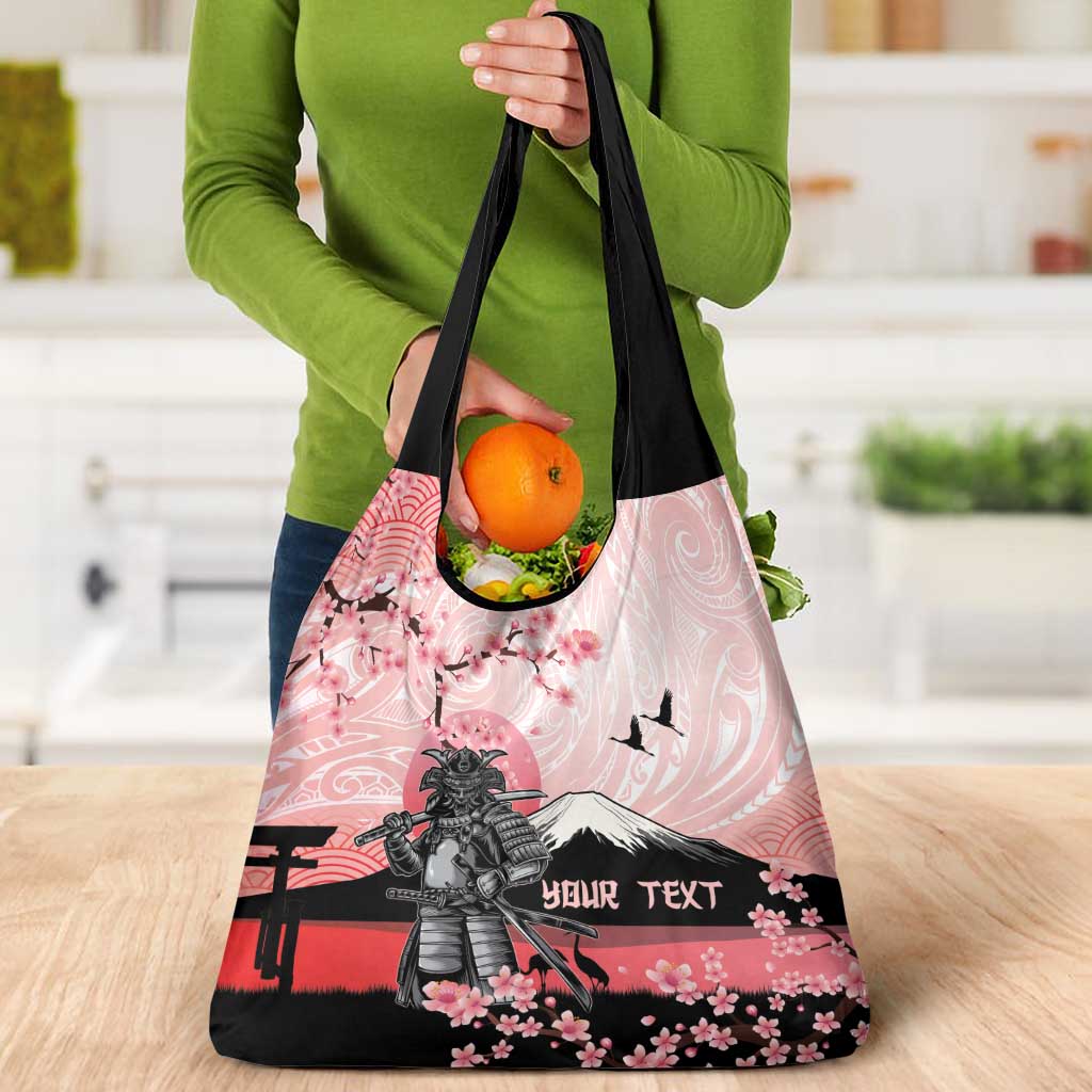 Personalised Japan Samurai Warrior Grocery Bag Japanese Cherry Blossom Polynesian Pattern - Polynesian Pride