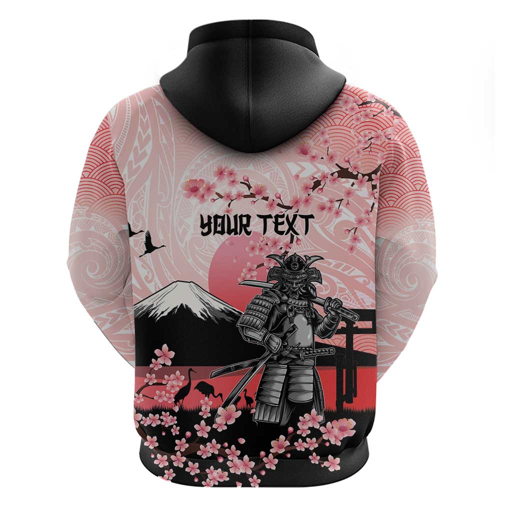 Personalised Japan Samurai Warrior Hoodie Japanese Cherry Blossom Polynesian Pattern - Polynesian Pride