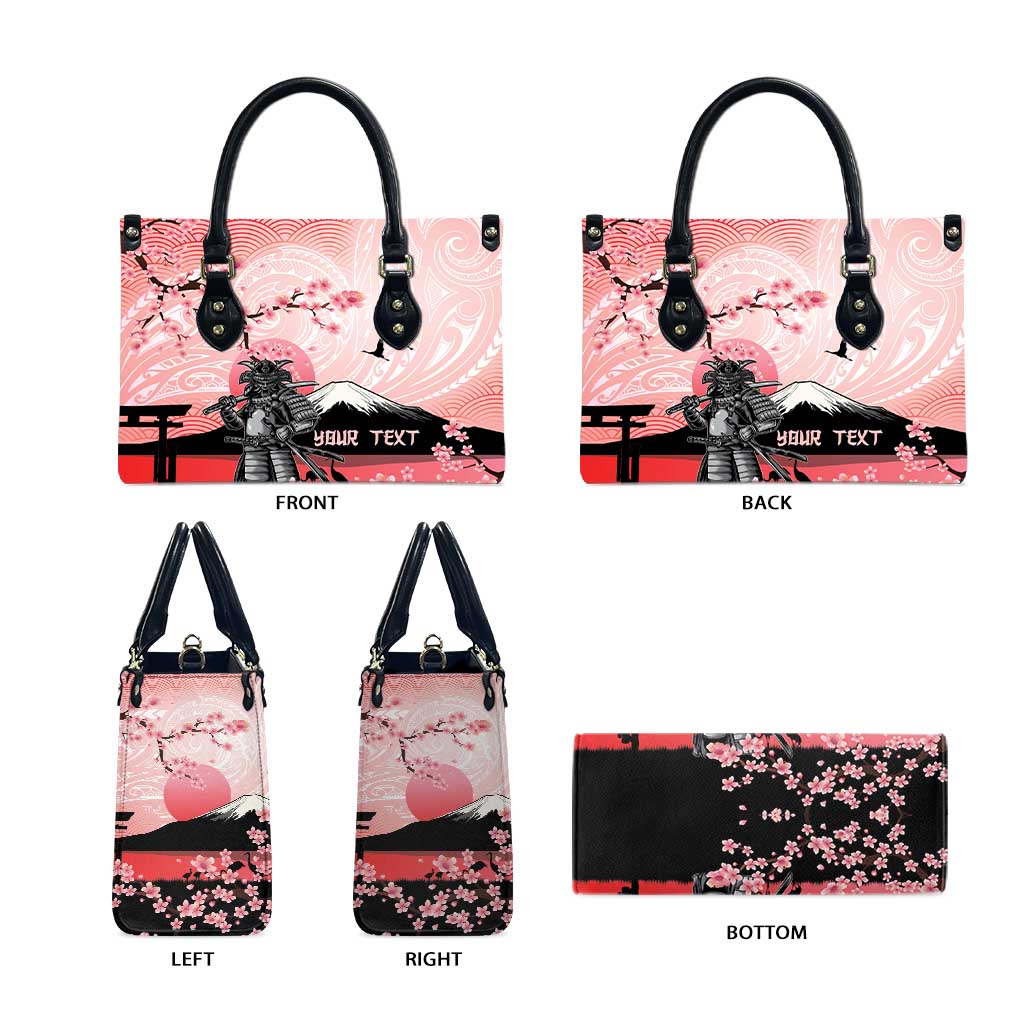 Personalised Japan Samurai Warrior Leather Bag Japanese Cherry Blossom Polynesian Pattern - Polynesian Pride