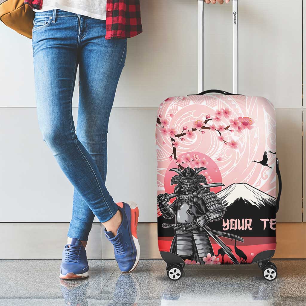 Personalised Japan Samurai Warrior Luggage Cover Japanese Cherry Blossom Polynesian Pattern - Polynesian Pride