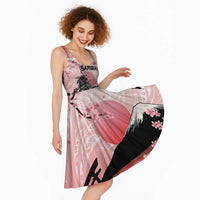 Personalised Japan Samurai Warrior Midi Dress Japanese Cherry Blossom Polynesian Pattern - Polynesian Pride