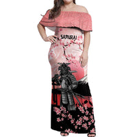 Personalised Japan Samurai Warrior Off Shoulder Maxi Dress Japanese Cherry Blossom Polynesian Pattern - Polynesian Pride