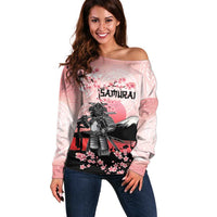 Personalised Japan Samurai Warrior Off Shoulder Sweater Japanese Cherry Blossom Polynesian Pattern - Polynesian Pride
