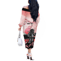 Personalised Japan Samurai Warrior Off The Shoulder Long Sleeve Dress Japanese Cherry Blossom Polynesian Pattern - Polynesian Pride