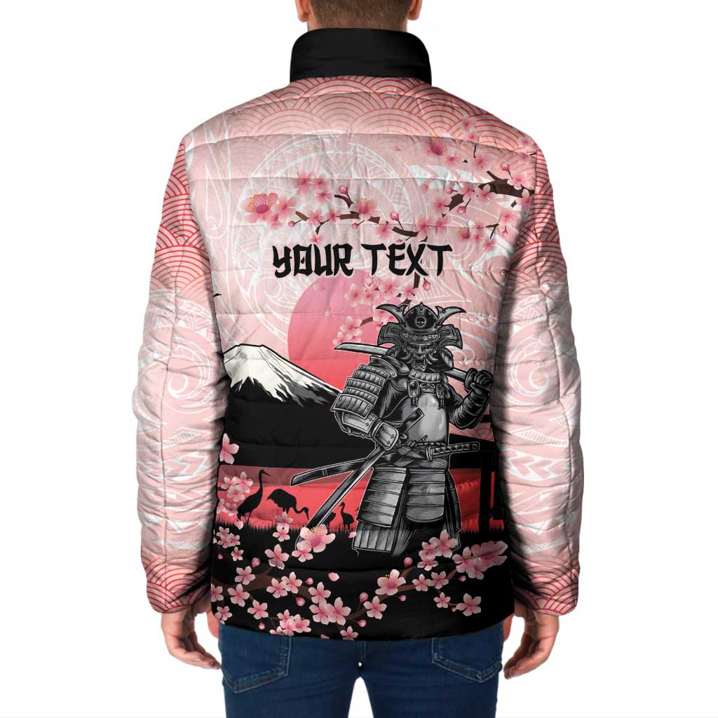 Personalised Japan Samurai Warrior Padded Jacket Japanese Cherry Blossom Polynesian Pattern - Polynesian Pride