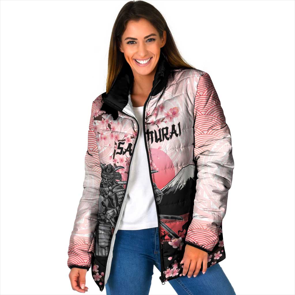 Personalised Japan Samurai Warrior Padded Jacket Japanese Cherry Blossom Polynesian Pattern - Polynesian Pride