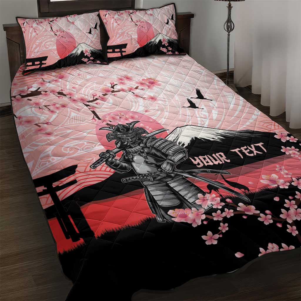 Personalised Japan Samurai Warrior Quilt Bed Set Japanese Cherry Blossom Polynesian Pattern LT14 Pink - Polynesian Pride