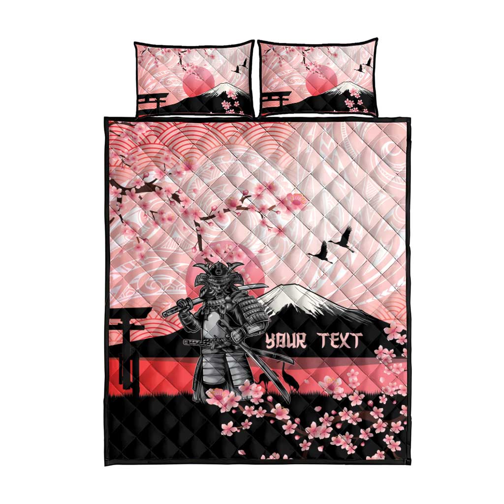 Personalised Japan Samurai Warrior Quilt Bed Set Japanese Cherry Blossom Polynesian Pattern - Polynesian Pride