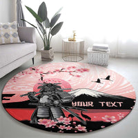 Personalised Japan Samurai Warrior Round Carpet Japanese Cherry Blossom Polynesian Pattern - Polynesian Pride