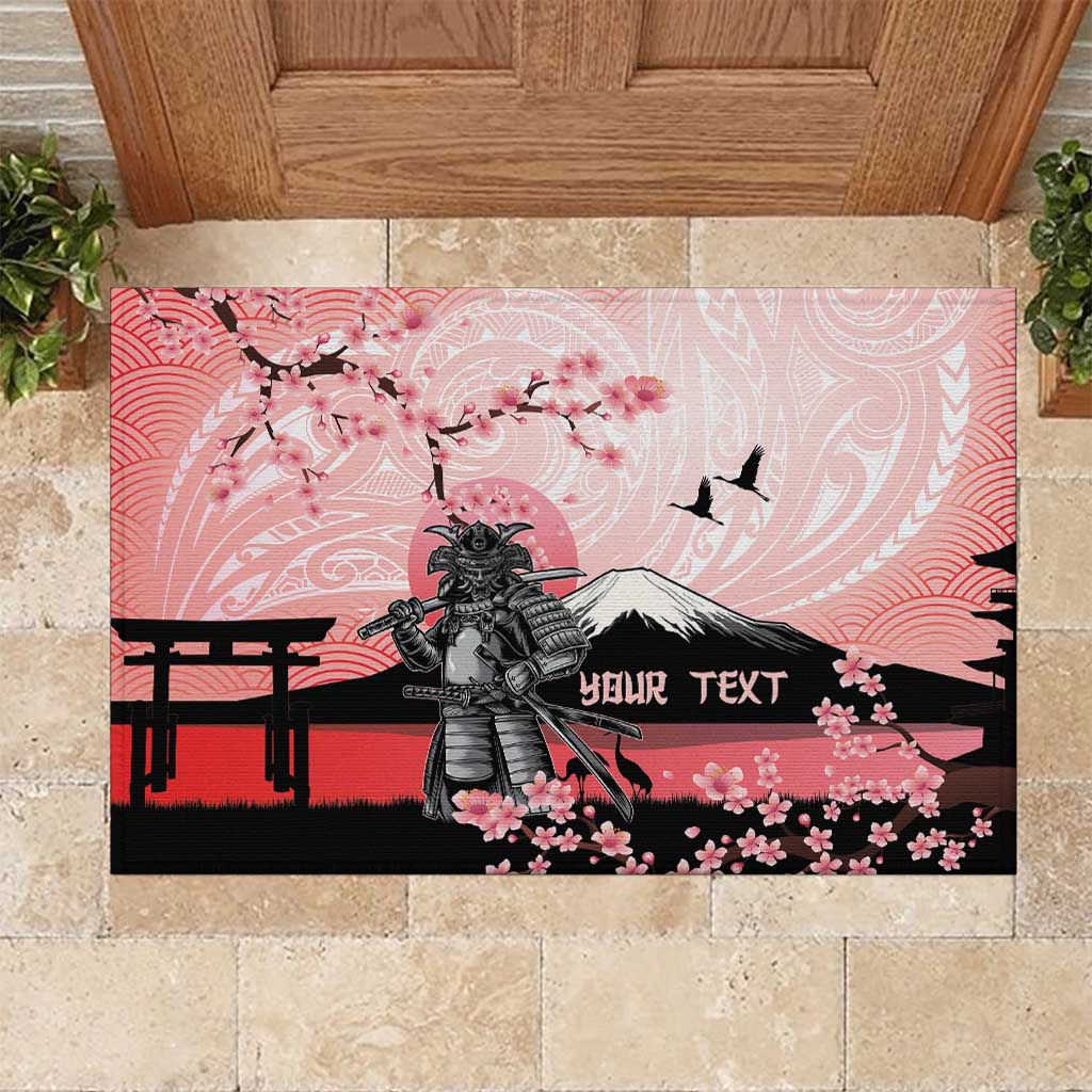 Personalised Japan Samurai Warrior Rubber Doormat Japanese Cherry Blossom Polynesian Pattern LT14 Pink - Polynesian Pride