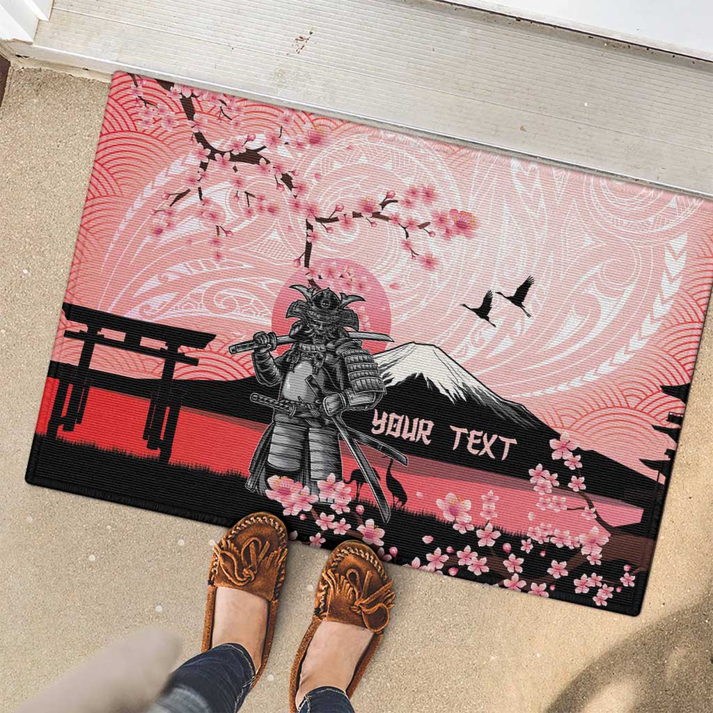 Personalised Japan Samurai Warrior Rubber Doormat Japanese Cherry Blossom Polynesian Pattern LT14 - Polynesian Pride