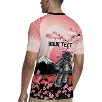 Personalised Japan Samurai Warrior Rugby Jersey Japanese Cherry Blossom Polynesian Pattern - Polynesian Pride