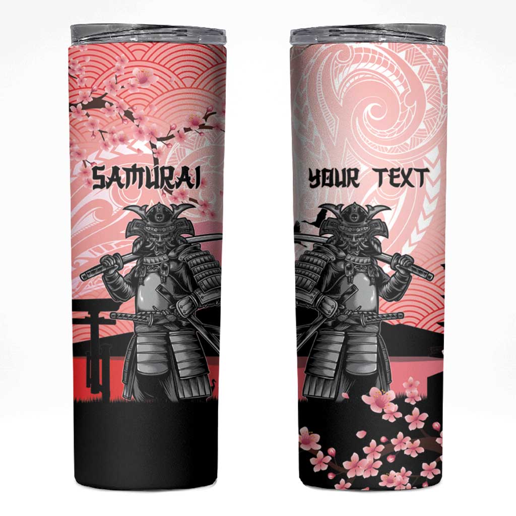 Personalised Japan Samurai Warrior Skinny Tumbler Japanese Cherry Blossom Polynesian Pattern - Polynesian Pride