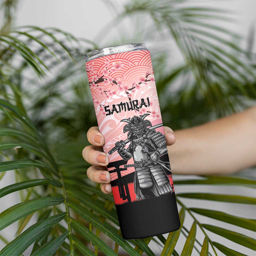 Personalised Japan Samurai Warrior Skinny Tumbler Japanese Cherry Blossom Polynesian Pattern LT14 - Polynesian Pride