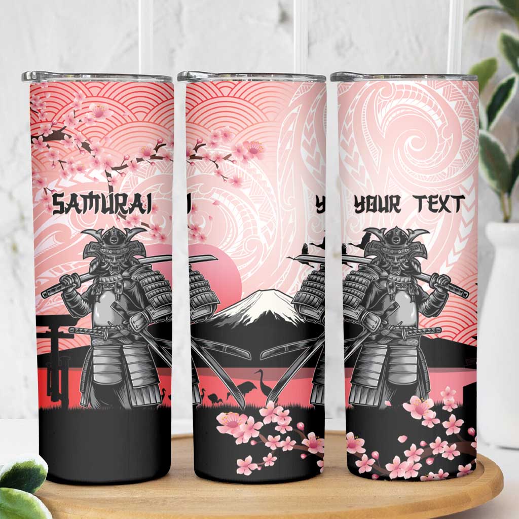 Personalised Japan Samurai Warrior Skinny Tumbler Japanese Cherry Blossom Polynesian Pattern LT14 - Polynesian Pride