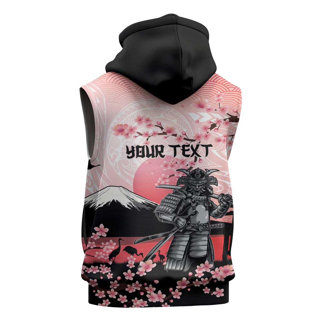 Personalised Japan Samurai Warrior Sleeveless Zip Hoodie Japanese Cherry Blossom Polynesian Pattern - Polynesian Pride