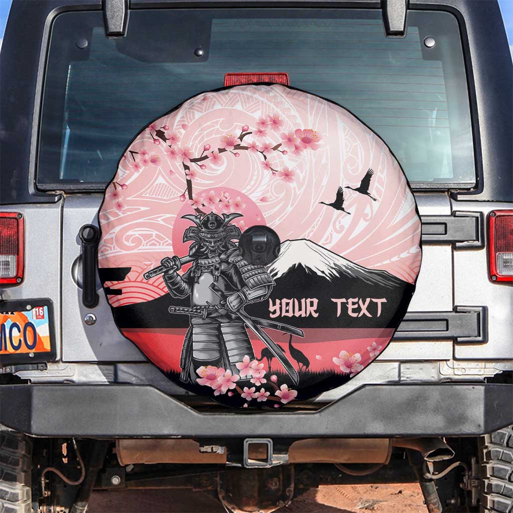 Personalised Japan Samurai Warrior Spare Tire Cover Japanese Cherry Blossom Polynesian Pattern LT14 Pink - Polynesian Pride